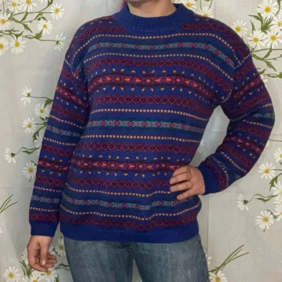 Vintage Eddie Bauer cotton serape Aztec southwestern patterned cotton sweater - Picture 3 of 8